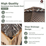 YOLENY 12' x 16' Gazebo, Hardtop Wood-Looking Gazebo with Galvanized Steel Double Roof, Aluminum Frame with Netting and Curtains for Deck, Backyard, Patio, Lawns YOLENY