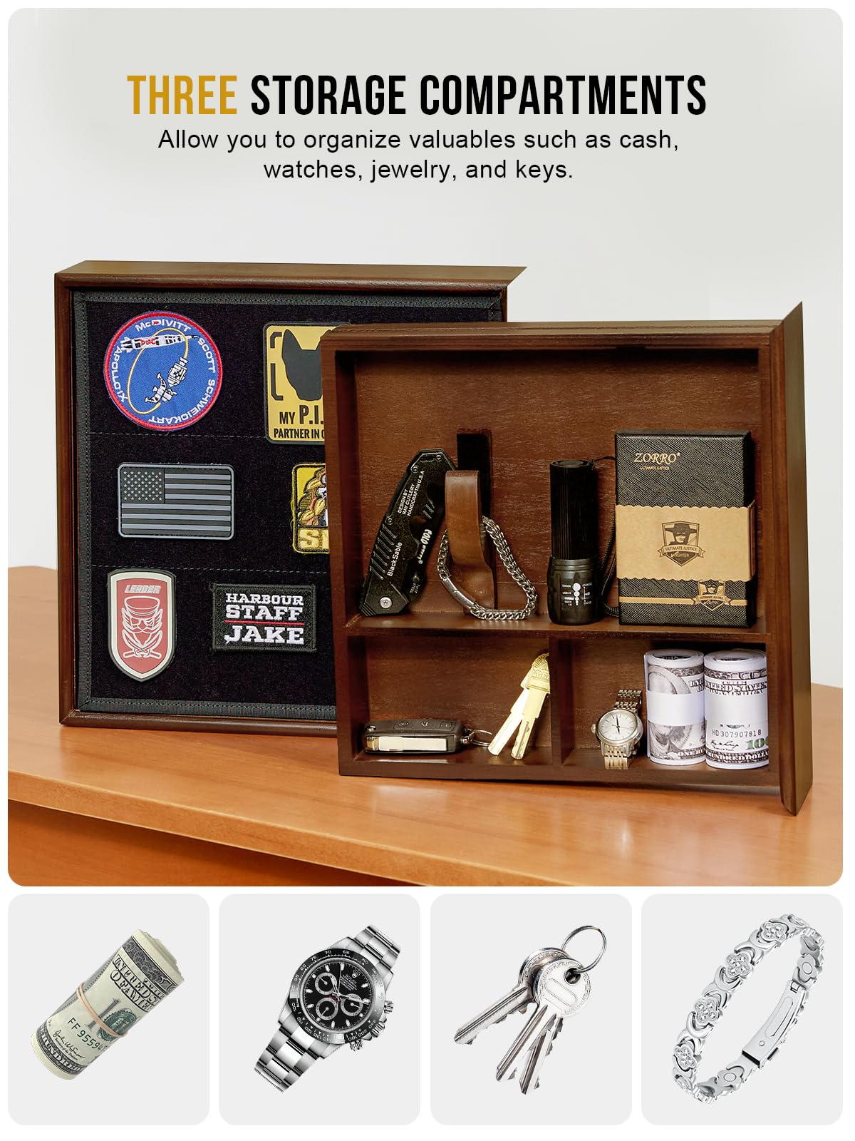 Concealment Furniture, Concealment Shelf Wall Mounted Hidden Storage Box Compartment Furniture Hidden Shelf Wooden Picture Photo Frame with Patches Display Panel(Black Ebony) 1TG Tactical