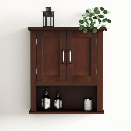ChooChoo Wood Wall Cabinet with Doors, Medicine Cabinet with Adjustable Shelves Over The Toilet, Rustic Cabinet Wall Mounted for Bathroom, Kitchen, Living Room, Dark Cherry ChooChoo