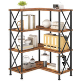 HOOBRO Corner Bookshelf, 4-Tier L-Shaped Bookcase, Industrial Open Display Shelf Tall Storage Organizer, Vertical Storage Rack, for Living Room, Home Office, Rustic Brown and Black BF59SJ01 HOOBRO