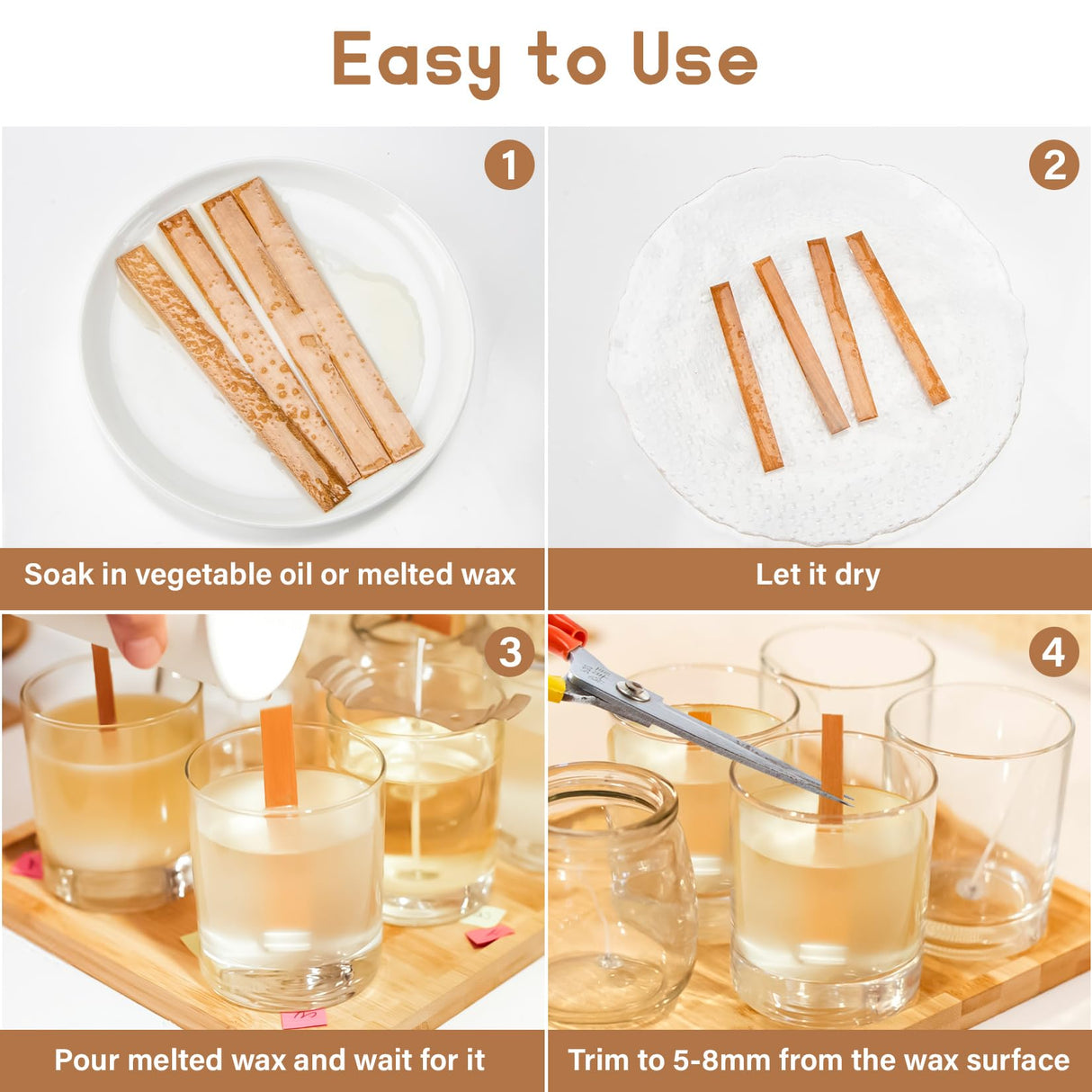 MAQIHAN 100 Wood Wicks for Candles Making - Smokeless Wooden Candle Wicks Crackling Candle Wax Wood Wick mechas para velas de cera Candle Making Wicks for Paraffin Candle Soy Wax Candlemaking(50 Sets) MAQIHAN