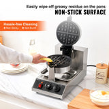 VEVOR Commercial Waffle Maker, 1300W Round Waffle Iron, Non-Stick Rotatable Waffle Baker Machine With 122-572℉ Temp Range and Time Control, Teflon-Coated Baking Pan Stainless Steel Body 120V VEVOR