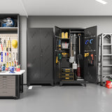 75" Taller Metal Garage Storage Cabinet,Tool Chest, Large Offiice Storage Cabinet wiith Lock Doors, Stainless Steel Bottom Plate with Holes,Utility Room Organization(H75* D16.53*L33.85)(BLACK) ZONLESON