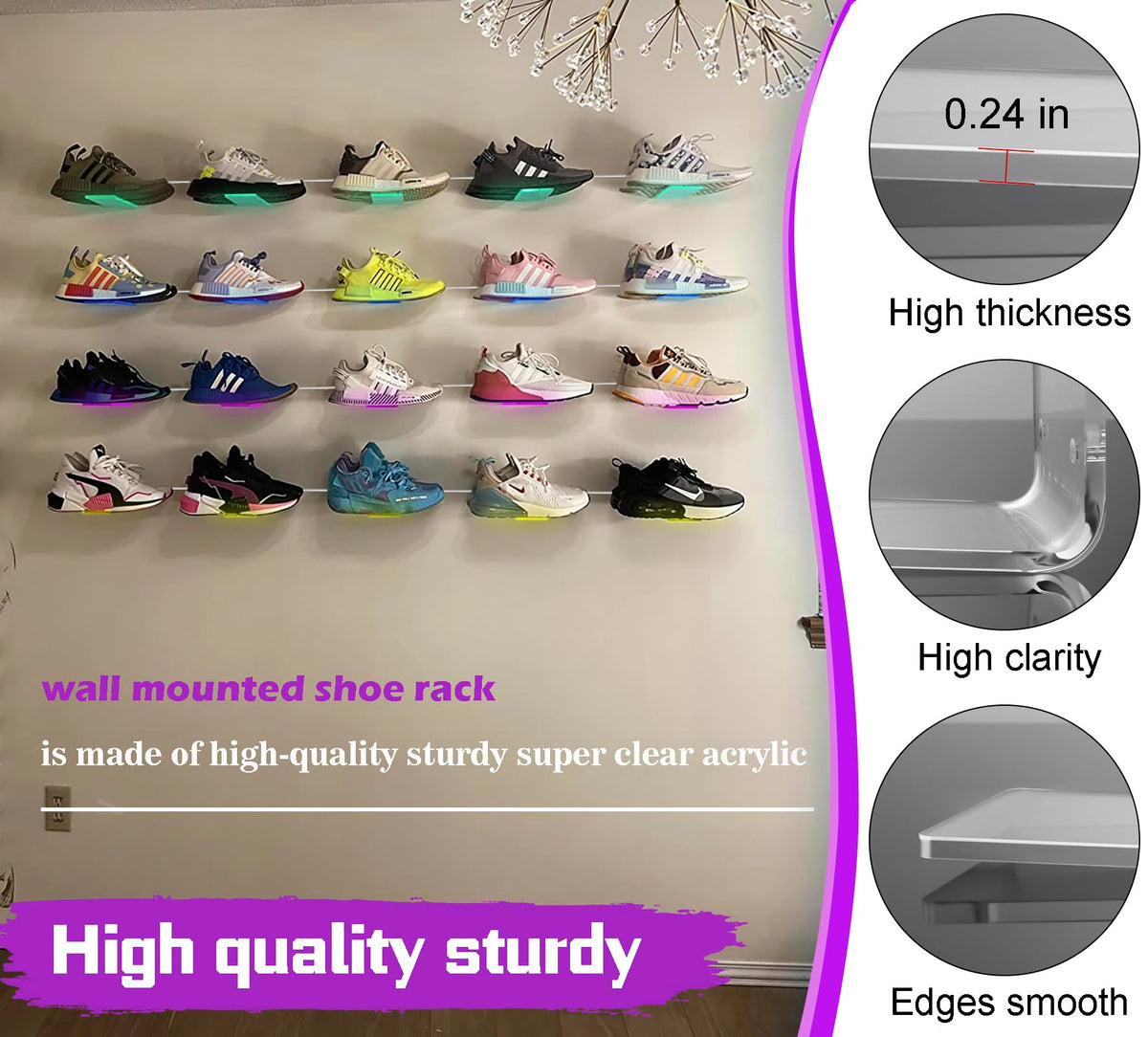 Forzacx Floating Shoe Display Shelf with Lights Set of 5, Glow Color Changing Sneaker Shelf- Display Your Top Shoes, Sturdy Levitating Shoe Wall Shelf Easy to Install, for Bedroom, playroom etc Forzacx