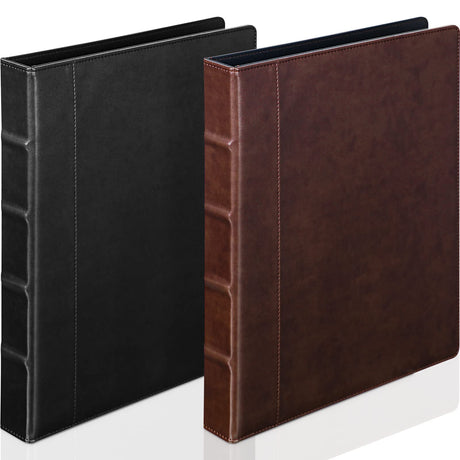Marspark 2 Pcs Vintage Hardback 3 Ring Binder Professional Leather Binder Organizer Round Rings Brown Black 3 Ring Binder Holds 200 Sheets with 2 Inner Pockets(1 Inch,Brown, Black) Marspark