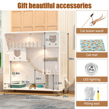 Enclosed Cat Condo, Large Space Cat Cage with Scratching Post, Wooden Indoor/Outdoor Cat Enclosure, Multi-Feature Cat Houses Ventilation Glass Doors, 50" X 48" X 24" (White, 50" X 48" X 24") TMGSK