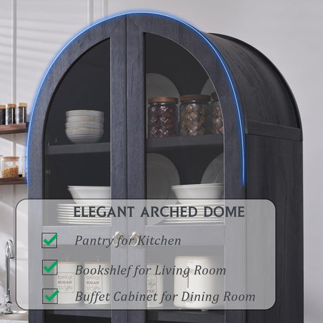 IFGET 71" Tall Arched Kitchen Pantry Cabinet, Wood Kitchen Storage Cabinets with 2 Large Drawers and Adjustable Shelves, Modern Farmhouse Versatile Cupboard for Kitchen, Dining Room, Bathroom, Grey IFGET