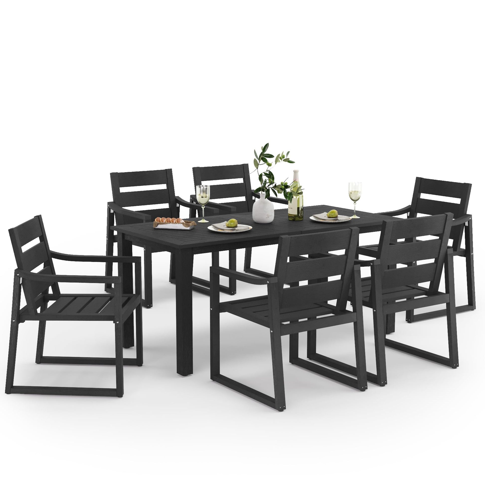 Cozyman HDPS Outdoor Patio Dining Set, 7-Piece, All Weather Outdoor Table and Chairs, Resin Outdoor Kitchen Furniture Dining Sets for Outdoor Indoor, Patio, Lawn, Garden, and Backyard, Black - WoodArtSupply