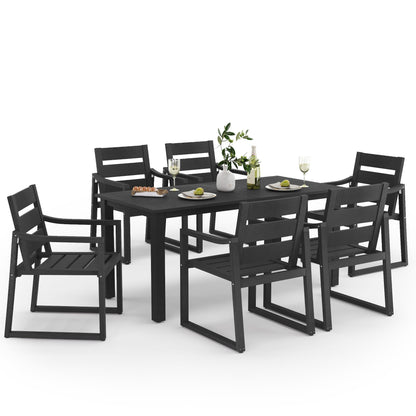 Cozyman HDPS Outdoor Patio Dining Set, 7-Piece, All Weather Outdoor Table and Chairs, Resin Outdoor Kitchen Furniture Dining Sets for Outdoor Indoor, Patio, Lawn, Garden, and Backyard, Black - WoodArtSupply