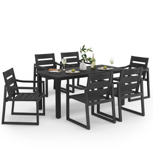 Cozyman HDPS Outdoor Patio Dining Set, 7-Piece, All Weather Outdoor Table and Chairs, Resin Outdoor Kitchen Furniture Dining Sets for Outdoor Indoor, Patio, Lawn, Garden, and Backyard, Black