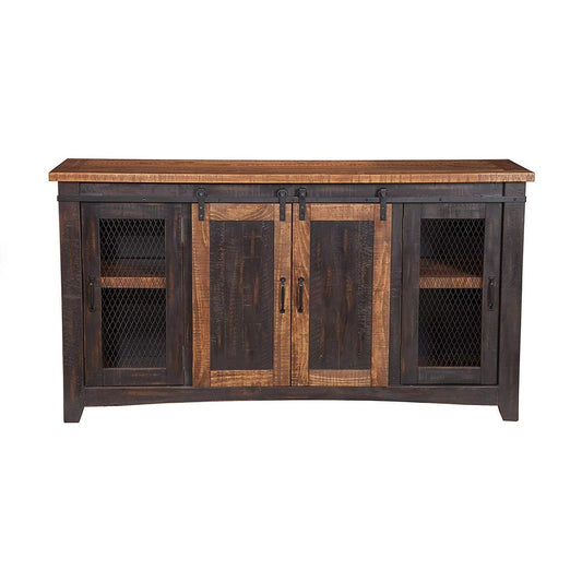 Martin Svensson Home Santa Fe 70" TV Stand | Antique Black & Aged Distressed Pine - WoodArtSupply