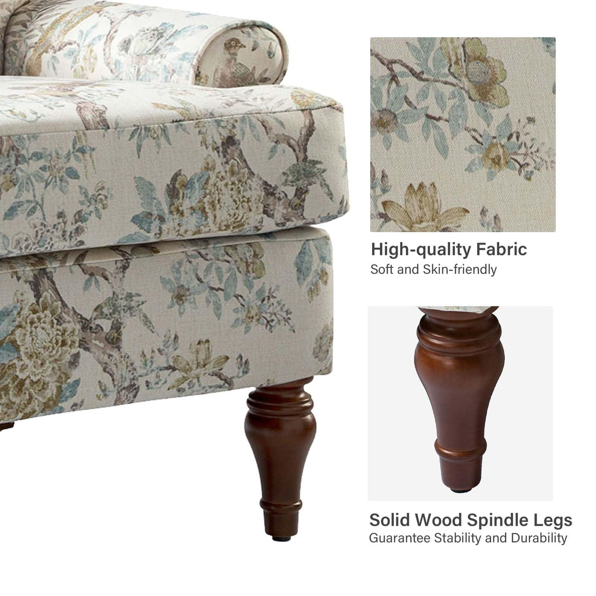 HULALA HOME Accent Chair with Solid Legs & Removable Cushion, Farmhouse Floral Comfy Upholstered Armchair, Leisure Single Sofa Chair for Living Room Bedroom HULALA HOME