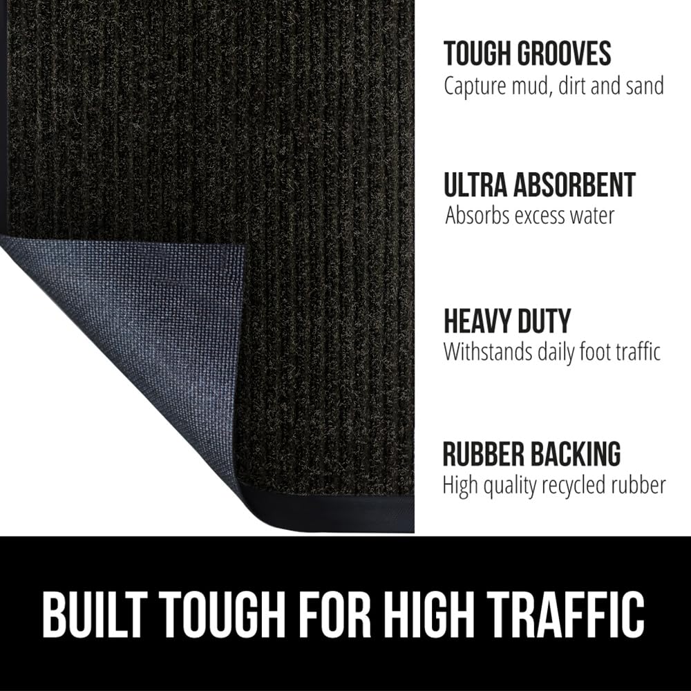 Gorilla Grip Waterproof Heavy Duty Traffic Guard Doormat, Stain and Fade Resistant, Durable Rubber, Low Profile Door Mat, Shoe Scraper, Welcome Mats for Entry, 29x17, Jet Black Gorilla Grip