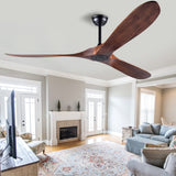 Solid Wood Ceiling Fans Without Light, 60 Inch Real Wood Ceiling Fan with Remote Control and 3 blade, Natural Wood Ceiling Fan Waterproof, Indoor Outdoor Ceiling Fans for Patio, Bedroom, Living room EOPETY