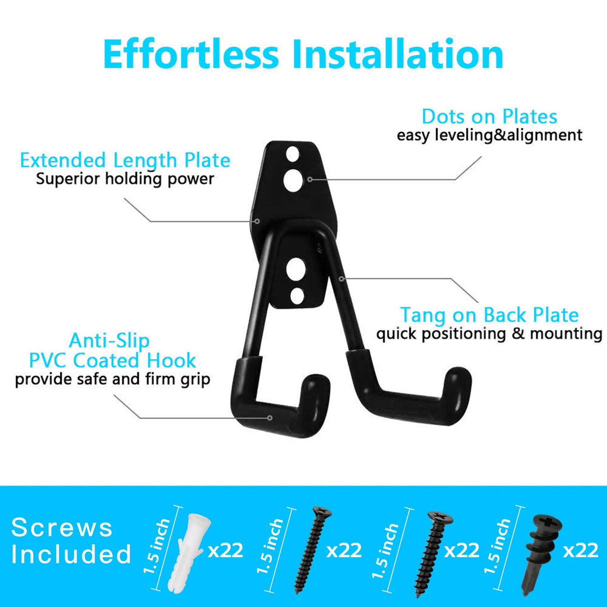 SMARTOLOGY Garage Hooks, 12 Pack Wall Mount Storage Holders with 2 Extension Cord Storage Straps, Heavy Duty for Utility Organizer, Garden Lawn Tools, Ladders Hanger, Bike SMARTOLOGY