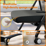 FYLICA Stackable & Foldable Office Chair Set of 2, Folding Desk Chair with Flip-Up Armrest, Breathable Mesh, Thick Seat Cushion & Rocking Backrest, Conference Room Chair with Wheel (Black) FYLICA