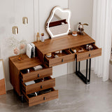 Ieejdn Vanity Desk with Mirror and Lights,Small Makeup Vanity with 5 Large Drawer, Makeup Desk with 3 Color Lighting Modes Adjustable Brightness,Dressing Table for Bedroom,Brown Ieejdn