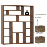 BOSHIRO 6-Tier Large Open Bookcase 71” Tall Sturdy Wooden Bookshelf with Baskets,Modern Style 16-Cube Home Display Shelf for Bedroom, Living Room（Oak Color） BOSHIRO