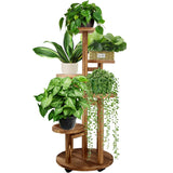GEEBOBO 5 Tiered Tall Plant Stand for Indoor, Wood Plant Shelf Corner Display Rack, Multi-tier Planter Pot Holder Flower Stand for Living Room Balcony Garden Patio (Walnut) GEEBOBO