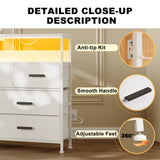 NASHZEN Dresser TV Stand with 7 Drawers, Dresser TV Stand with LED Lights & Power Outlets, Bedroom Dresser, Chest of Drawers up to 45'' Long TV, Wide Fabric Dresser with Open Shelf (White) NASHZEN