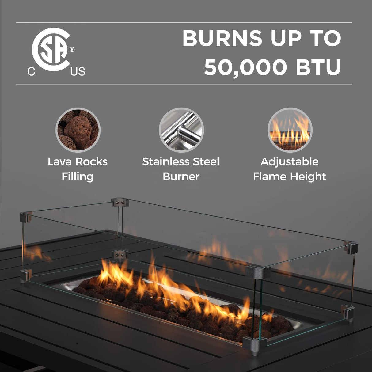 Wisteria Lane 7 Seats Aluminum Outdoor Patio Furniture Set with 54 Inch Propane Gas Fire Pit Table, Modern Patio Conversation Sets with Outdoor Sectional Couch for Backyard, Garden, Dark Grey Wisteria Lane