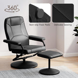 Giantex Recliner Chair with Ottoman, 360° Swivel Faux Leather Reclining Chair w/Adjustable Backrest, Footrest, Sturdy Metal Base, Upholstered Armchair for Living Room Bedroom Study, Office, Black Giantex