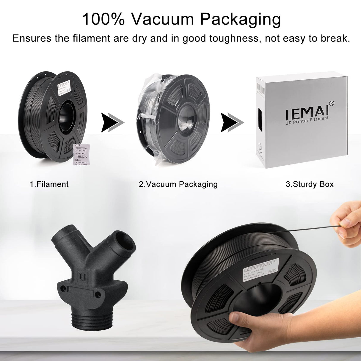 IEMAI PETG Carbon Fiber Filament 1.75mm, Matte Black PETG-CF, Heat-Resistant, High Strength & Rigidity 3D Printer Filament, 1kg Spool Designed for Complex Models and Functional Parts IEMAI