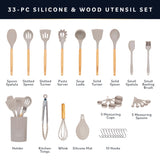 Home Hero 33 Pcs Kitchen Cooking Utensils Set, Non-Stick Silicone Cooking Kitchen Utensils Spatula Set with Holder, Wooden Handle Silicone Kitchen Gadgets Utensil Set (33 Pcs - Khaki) Home Hero