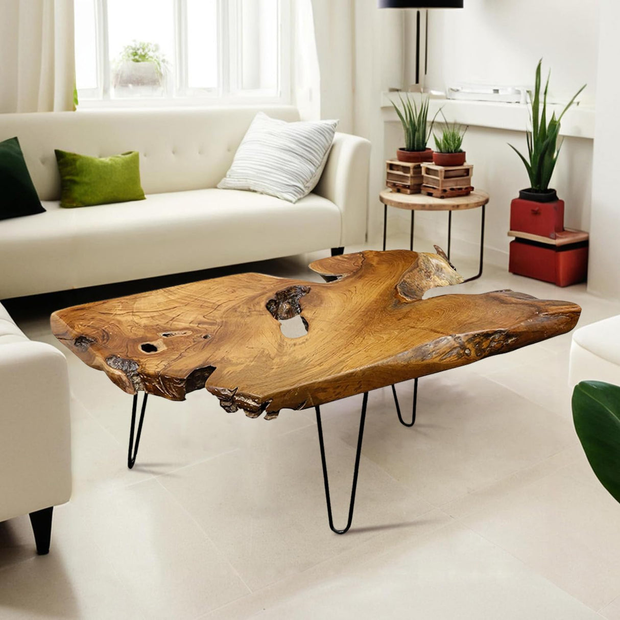TRFCDSHH Natural Wood Coffee Table，Unique Live Edge Coffee Table for Living Room TRFCDSHH