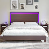 LUXOAK Mid-Century Modern King Size Wood Bed Frame with RGBW LED Light and Floating Headboard - Cherry LUXOAK