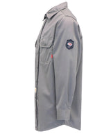 BOCOMAL FR 6.25oz Lightweight Summer Welding Shirt - Flame Resistant, Relaxed Fit, Cotton, Long Sleeve, Button Down Collar, Light Gray BOCOMAL