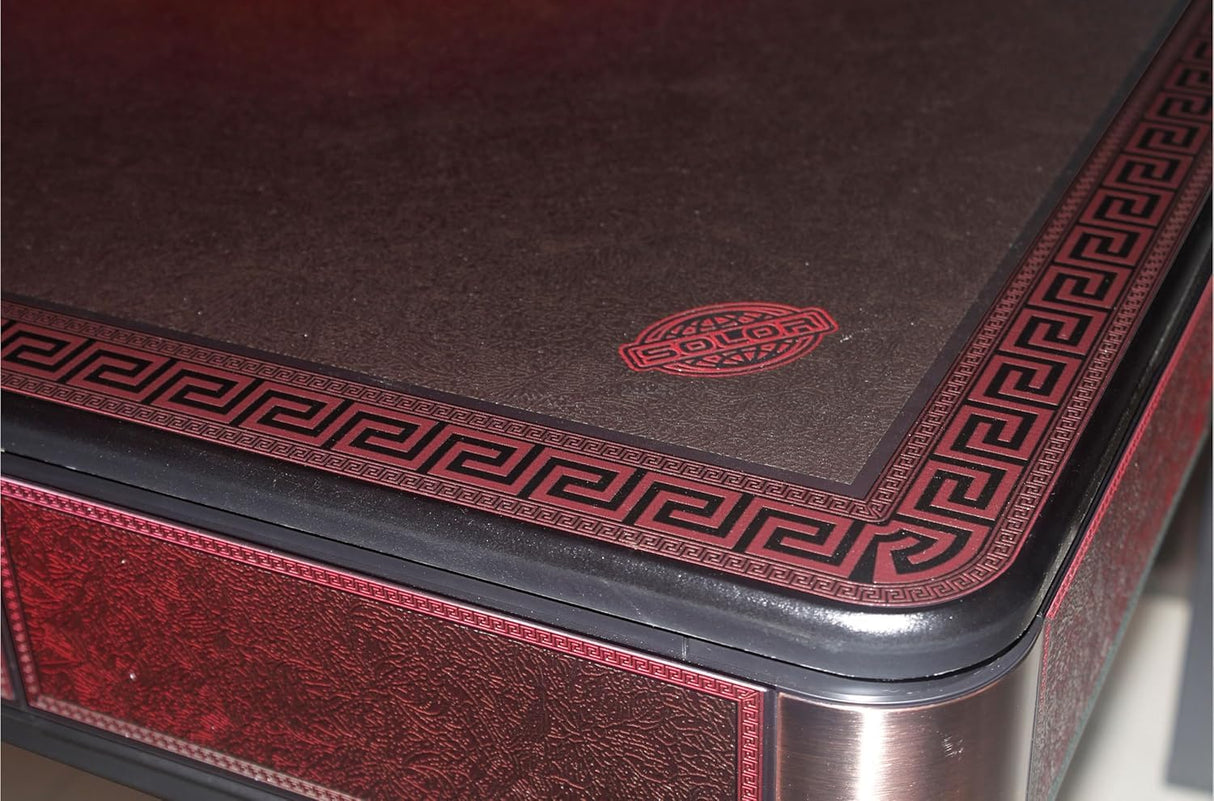 USA MJ Vintage-Style Automatic Mahjong Table with Carved Wooden Table Top Design, Burgundy Numbered Tiles, Roller Coaster Chinese/Filipino/American Style, 40mm Tiles USA MJ TABLE .COM