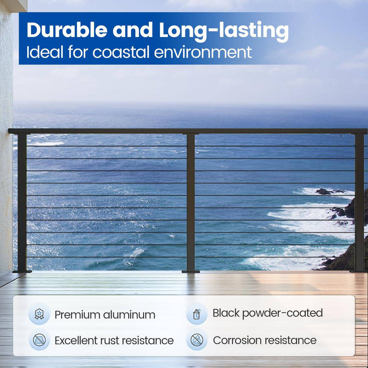 Muzata Aluminum Black Cable Railing Post 36 Inch 36"X2"x2" Level Drilled Surface Mount Cable Railing System Kit Indoor Outdoor Seaside with Paper User Guide PD02 BHAS Muzata