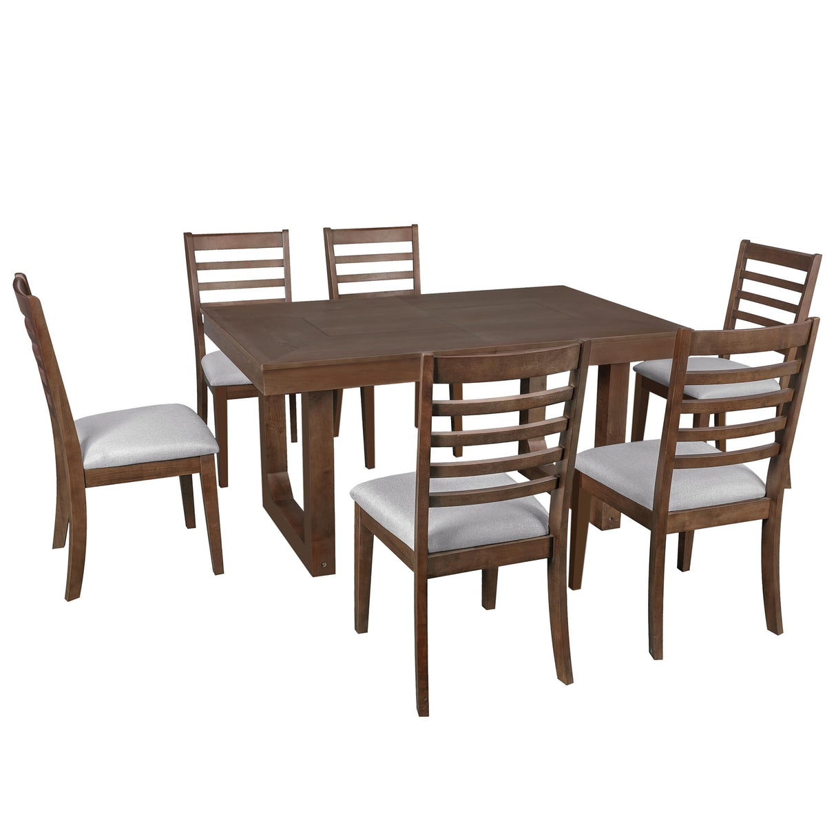 Merax 7 Piece Extendable Wooden Dining Table Set, Farmhouse Extendable with 18" Move Leaf, 78" Rustic and 6 Upholstered Chairs for Kitchen Room, Brown Merax