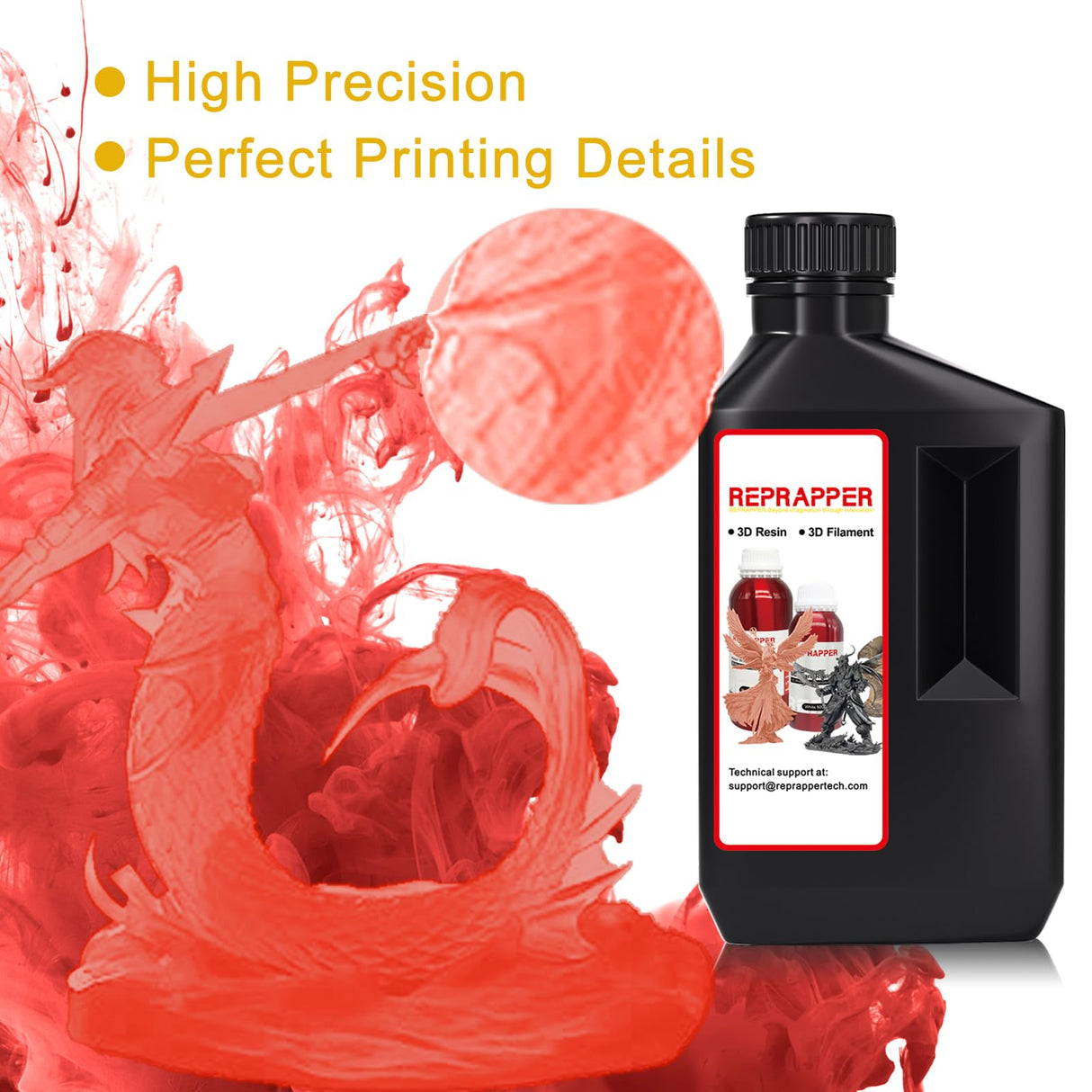 RepRapper Translucent Red 3D Printer Resin, 405nm Fast UV-Curing 1kg Transparent Red Standard Resin, 3D Printing Resin Photopolymer Sensitive Resin for LCD Printer, Clear Red 1000g RepRapper