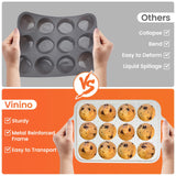2Pack Silicone Muffin Pan for Baking with Metal Reinforced Frame, 12 Cup Regular Size Cupcake Pan, BPA Free Silicone Muffin Tray, Cupcake Baking Pan Molds for Oven Dishwasher Safe Vinino
