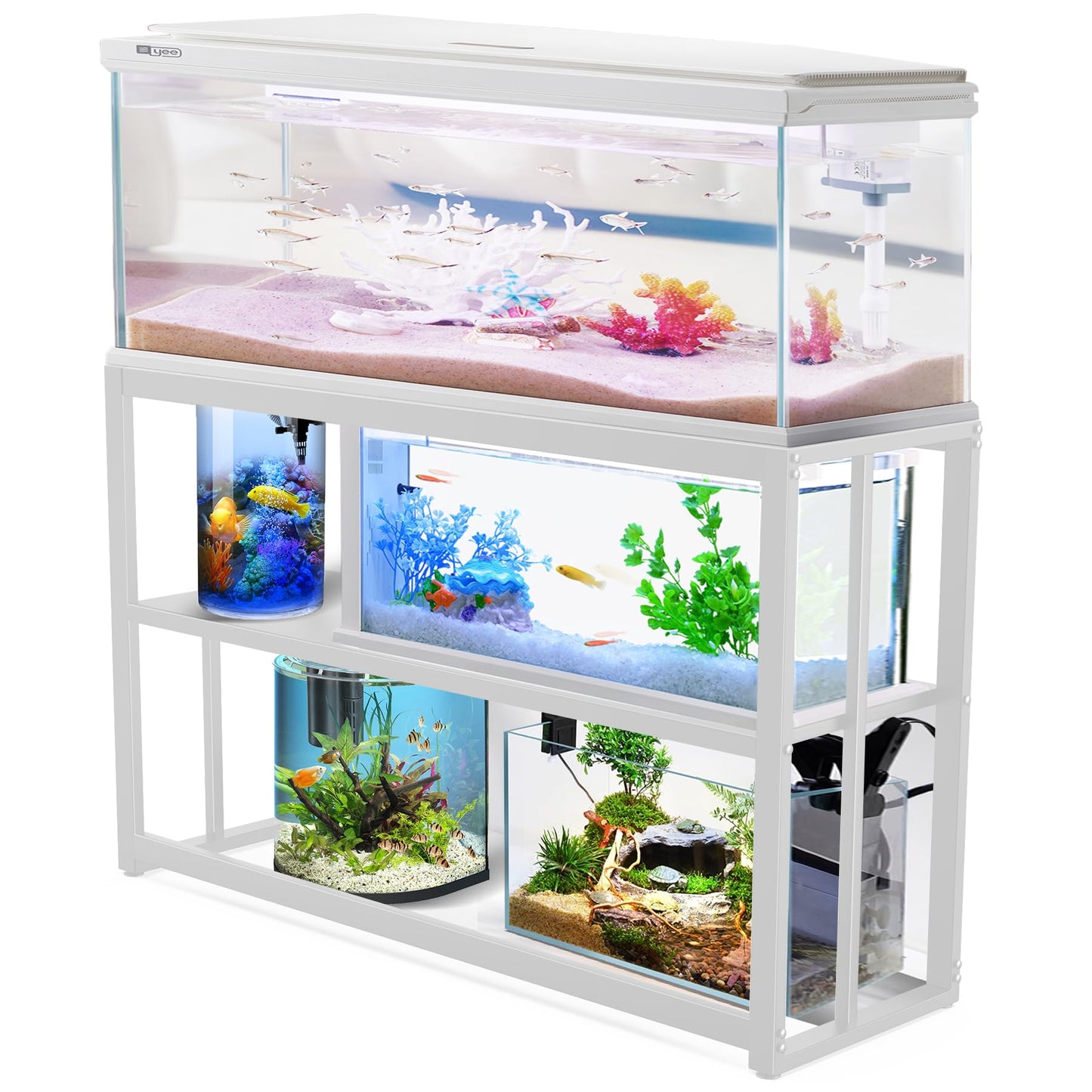 Fizgot Fish Tank Stand Metal Aquarium Stand,55-75 Gallon Aquarium Turtle Tank, 48.4 x 14.8 x 29.1Inch, Reptile Terrariums and Breeder Tank Stand（White ） - WoodArtSupply