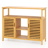 Giantex Bamboo Bathroom Storage Cabinet, 2-Door Storage Organizer with Shelves, Freestanding Floor Cabinet, Slatted Bamboo Home Furniture for Living Room Entryway Kitchen Dining Room, Natural Giantex