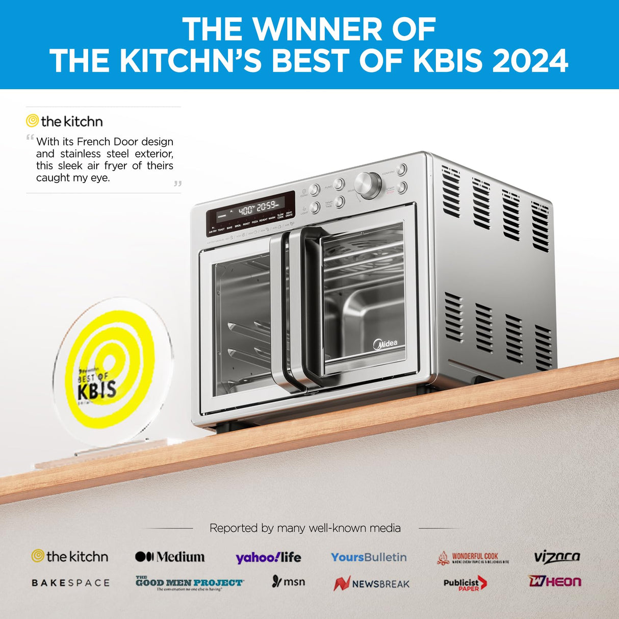Midea Flexify French Door Toaster Oven Air Fryer Combo, 26.4 QT, Extra Large Air Fryer Countertop Oven 10-in-1 Combo, 25% Faster Cooking and 90% Less Oil, Stainless Steel Midea