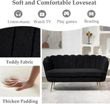 anwickjeff 59" Wide Modern Boucle Loveseat Small Sofa Small Mini Room Couch 2-Seater Sofa with Gold Metal Legs for Space Office Studio Apartment Bedroom (Black) anwickjeff