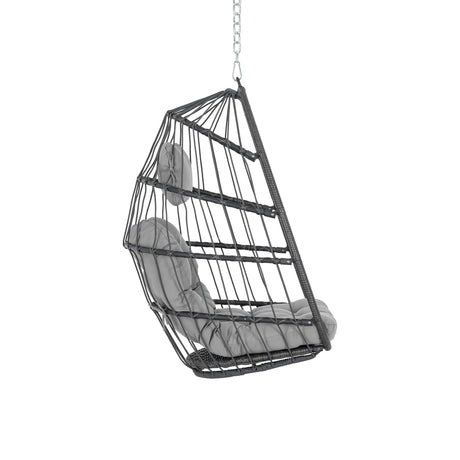 Yechen Swing Egg Chair Without Stand Indoor Outdoor, Foldable Wicker Rattan Hanging Egg Chairs Hammock Egg Basket Chair with Aluminum Frame & UV Resistant Cushions for Bedroom Patio Porch Yechen