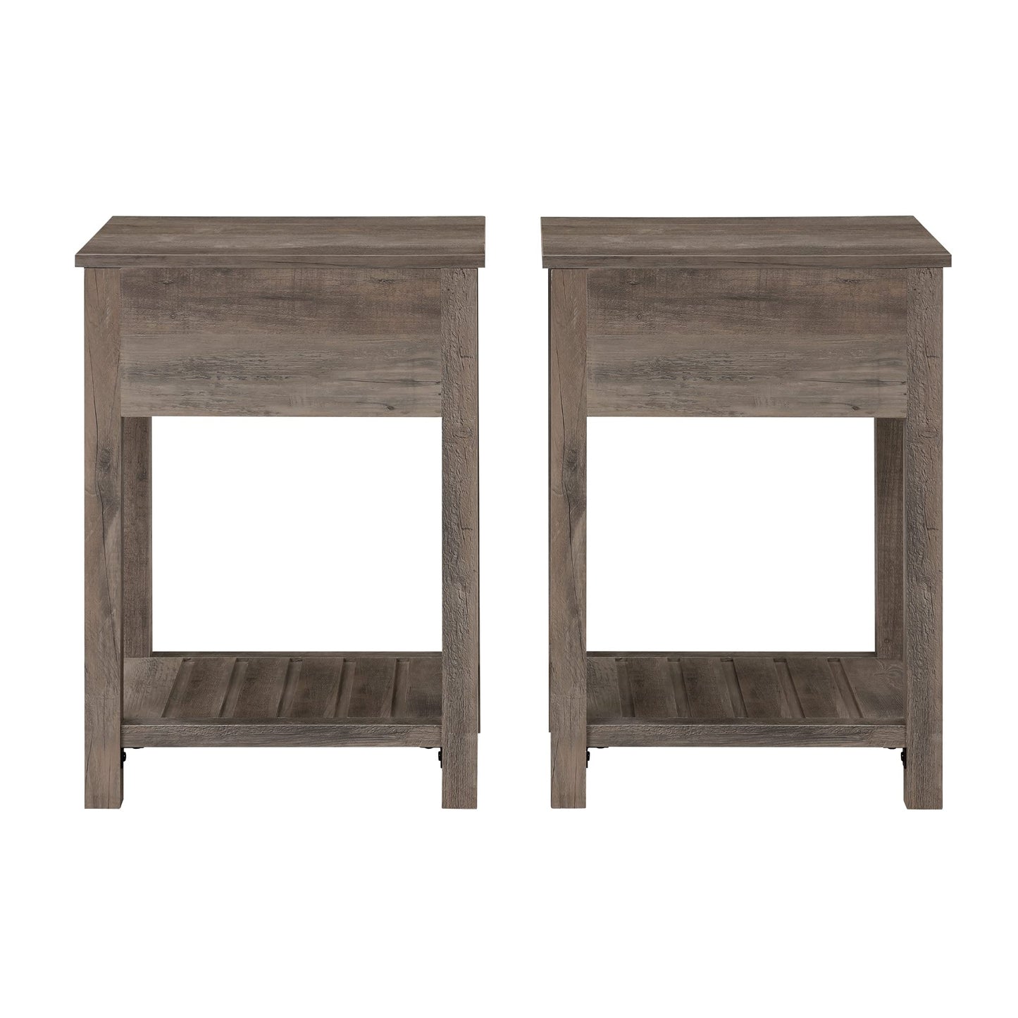 Walker Edison Lavinia 2-Piece Country 1-Drawer Slat Shelf Side Table Set, 2 Pack, Grey Wash - WoodArtSupply