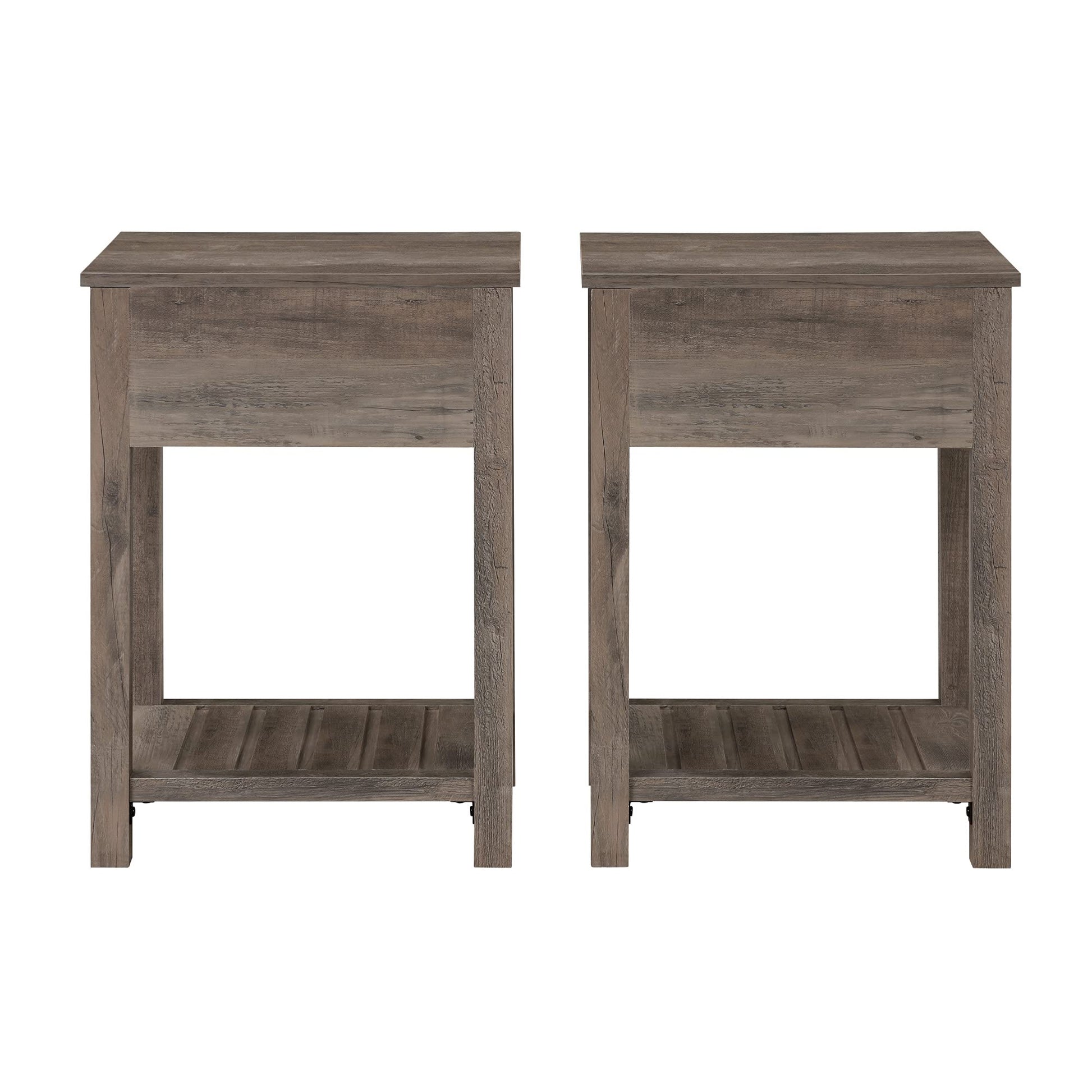 Walker Edison Lavinia 2-Piece Country 1-Drawer Slat Shelf Side Table Set, 2 Pack, Grey Wash - WoodArtSupply