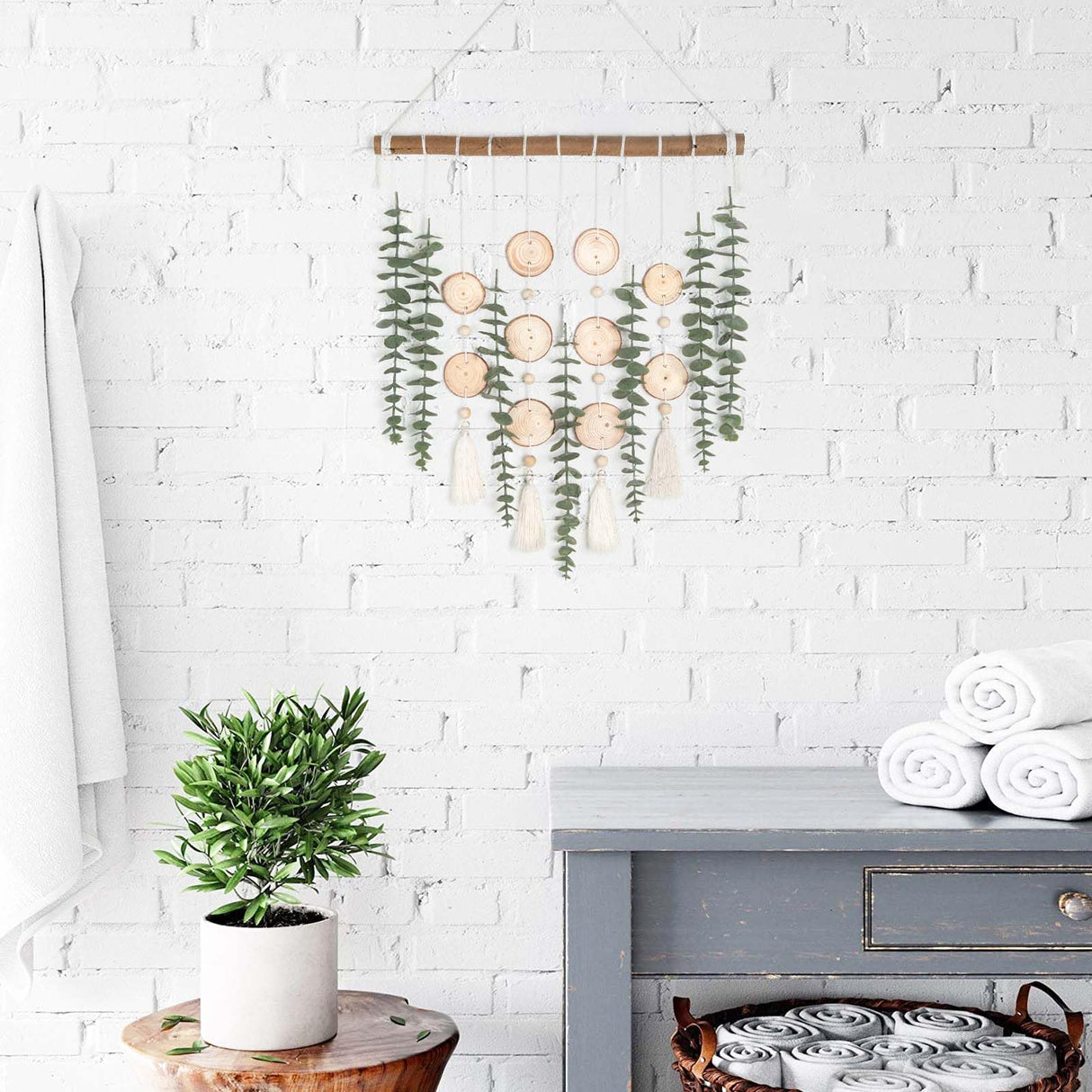 GIAUMA Artificial Eucalyptus Plant Wall Decor Fake Greenery Leaves Stems Wall Hanging Faux Plants on 16.5 inch Wood Stick Boho Rustic Farmhouse Decor for Bathroom Bedroom Dining Room Indoor Home GIAUMA
