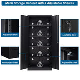 PEUKC Metal Garage Storage Cabinet, 71-inch Tall Storage Cabinet with Adjustable Shelves & Locking Doors, Tool Cabinets for Garage,Office,Home,School,Gym Storage (Black) PEUKC