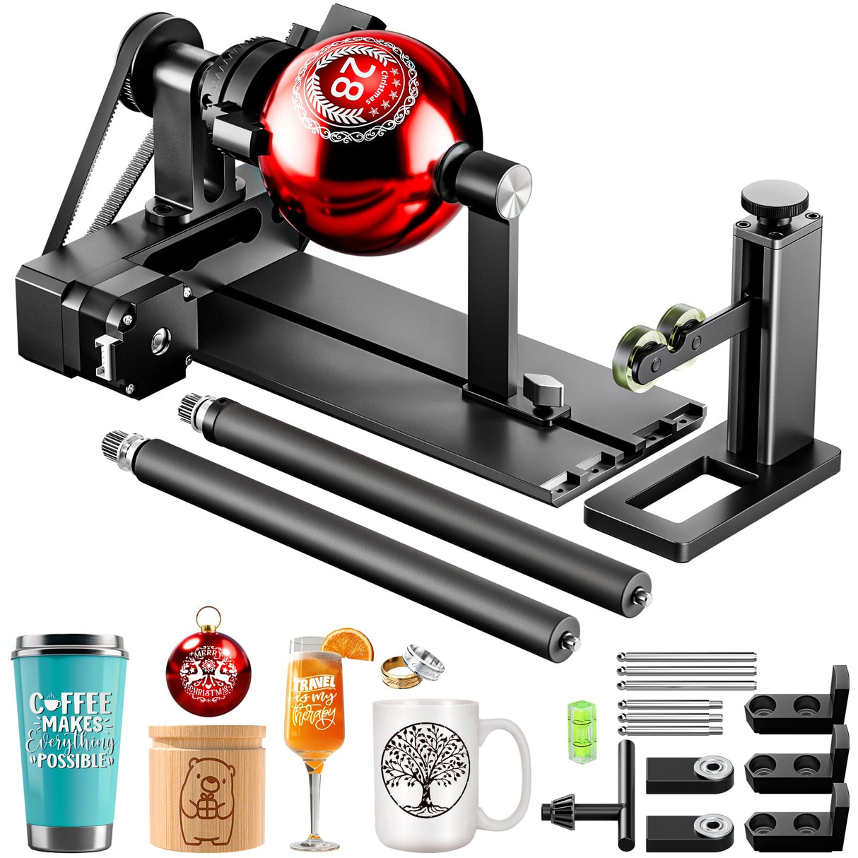 YOOPAI D1 4-in-1 Laser Rotary Roller, Suitable for Most Frame-Type Laser Engraving Machines, with 2 Types of Claws and Pins, Used to Engrave Cylindrical, Spherical, Ring-Shaped Objects YOOPAI