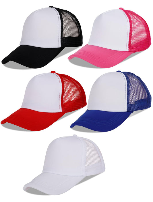 PJPSAA 5 Pcs Sublimation Blank Trucker Hats Bulk Mesh Baseball Cap Polyester Mesh Trucker Hat Adjustable Buckle for Men Women Multicolor