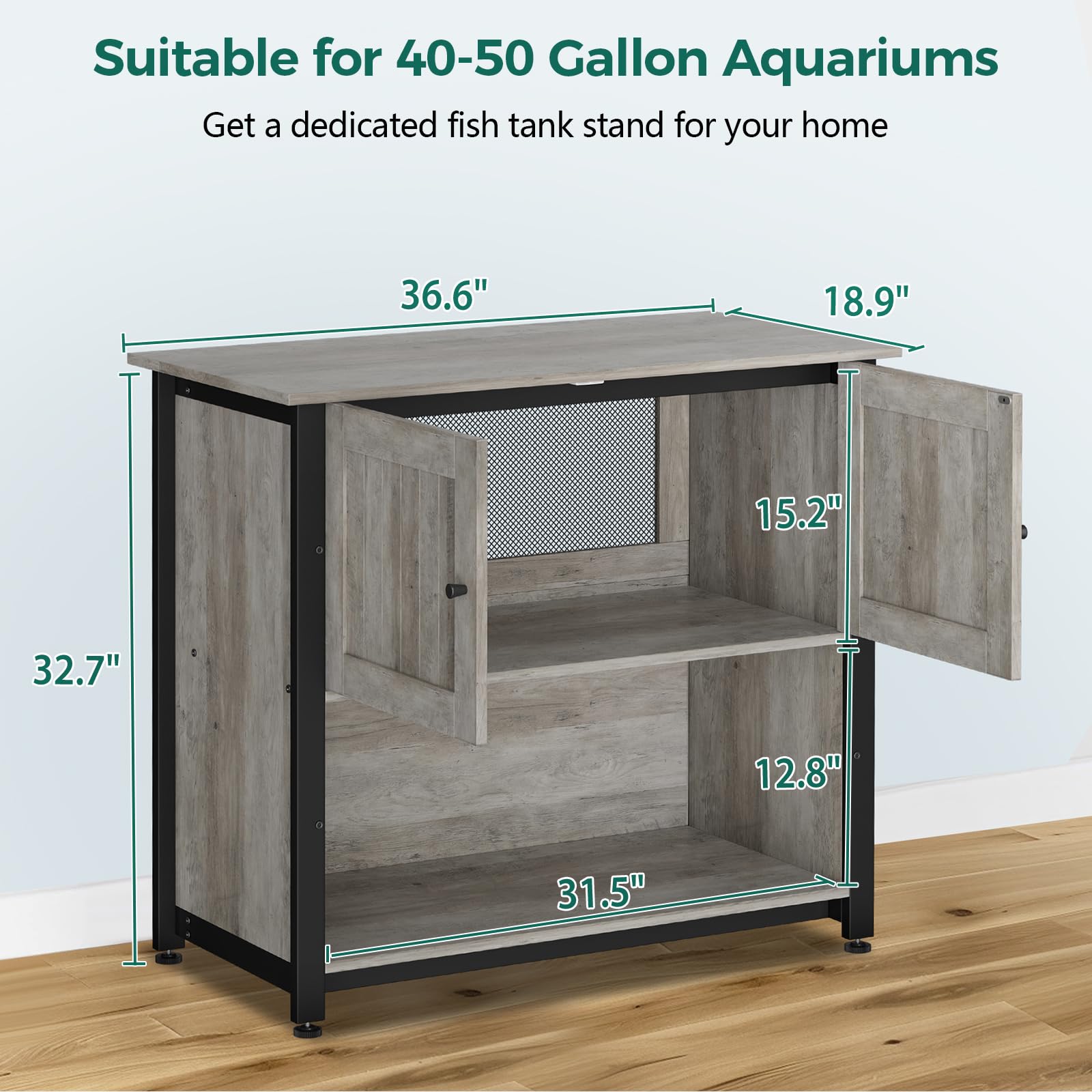 Tatub 40-50 Gallon Fish Tank Stand, Aquarium Stand with Storage Cabinet for 10-50 Gallon Fish Tank, Turtle Tank, Reptile Tank, Heavy Duty Metal Frame 1000 LBS Capacity, Light Ivory - WoodArtSupply