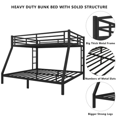 Setawix Metal Queen Over King Bunk Bed,Heavy Duty Queen and King Bunk Beds for Adults,Industrial Bunkbed with Ladders for Kids,Teens,Boys,Girls,Space Saving,Low Noice (Black, Queen Over King)