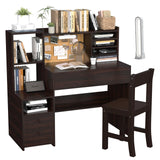 RUPOLX Espresso Kids Desk and Chair Set for 5-12 Year Old,Kids Study Desk with 3-Color Lights,Childrens Computer Desk with 4 Drawers, Kids Study Table with Storage Shelf-D-40 RUPOLX